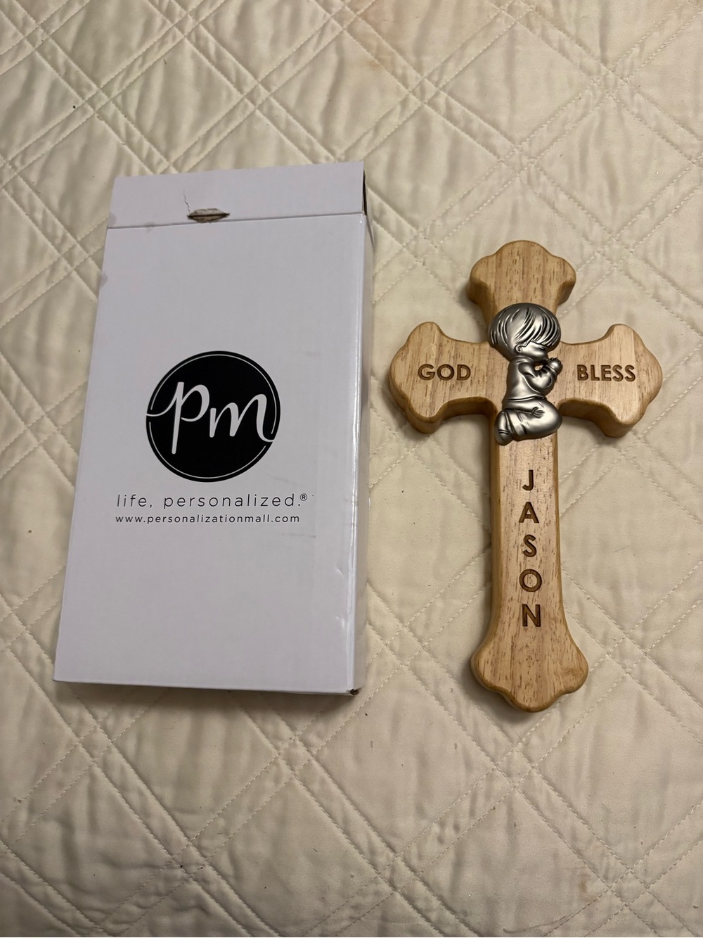 Jason Wooden 'God Bless' Cross Wall Plaque - Natural